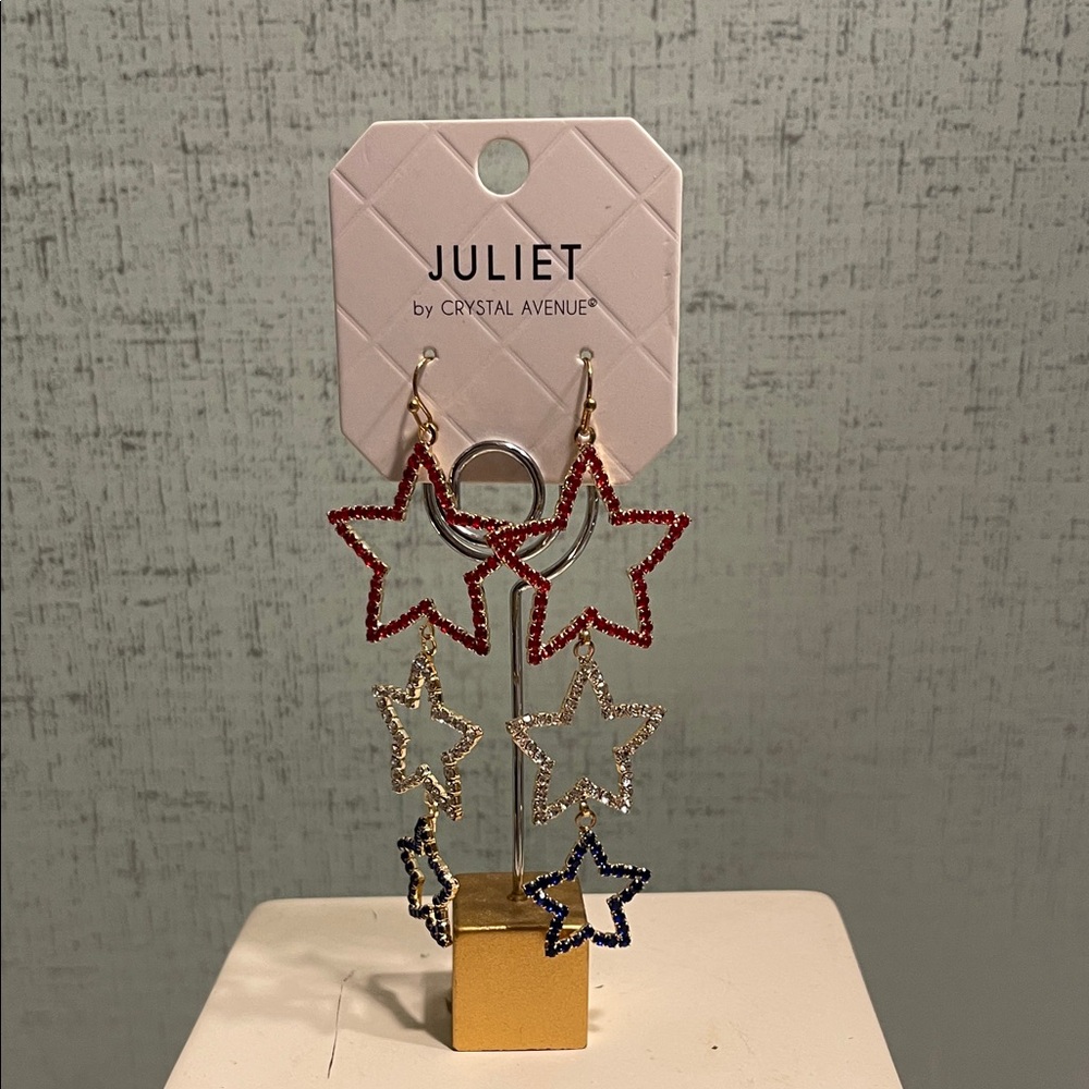 RED WHITE BLUE Juliet by Crystal Avenue Star Dangle Earrings NWT